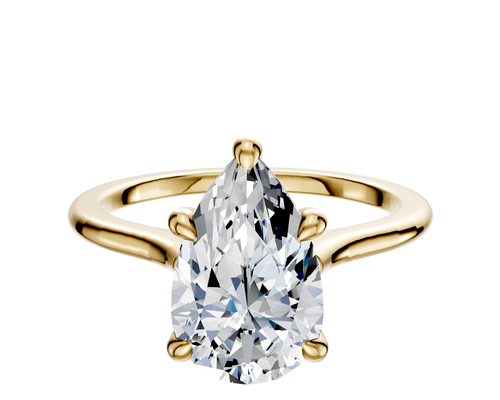14K Yellow Gold 4 Prong Hidden Halo Cathedral Dome 1.5mm Engagement Ring
