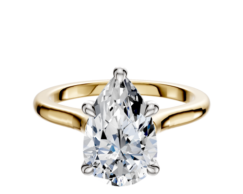 18K Two Tone 4 Prong Hidden Halo Cathedral Dome 2.0mm Engagement Ring