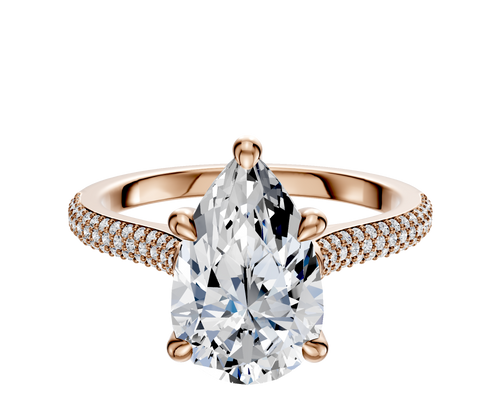 18K Rose Gold 4 Prong Hidden Halo Cathedral Dome 3-Row-Pave 2.0mm Engagement Ring