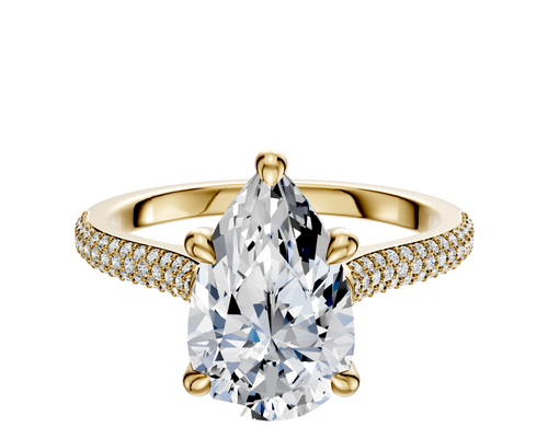14K Yellow Gold 4 Prong Hidden Halo Cathedral Dome 3-Row-Pave 2.0mm Engagement Ring