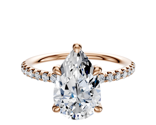 14K Rose Gold 4 Prong Hidden Halo Classic Dome 1-Row-Pave 2.5mm Engagement Ring