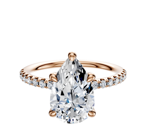 14K Rose Gold 4 Prong Hidden Halo Classic Dome 1-Row-Pave 2.5mm Engagement Ring