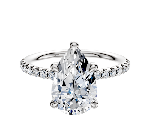 18K White Gold 4 Prong Hidden Halo Classic Dome 1-Row-Pave 2.5mm Engagement Ring