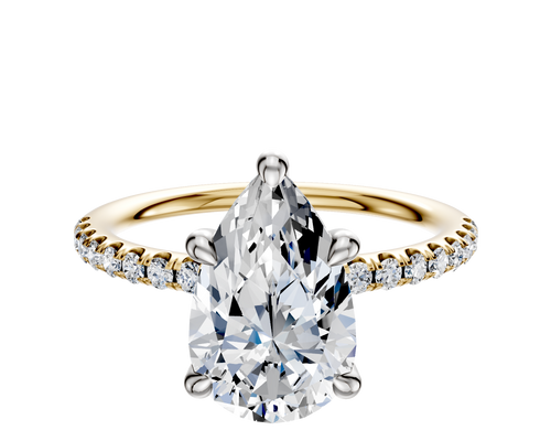 14K Two Tone 4 Prong Hidden Halo Classic Dome 1-Row-Pave 2.5mm Engagement Ring