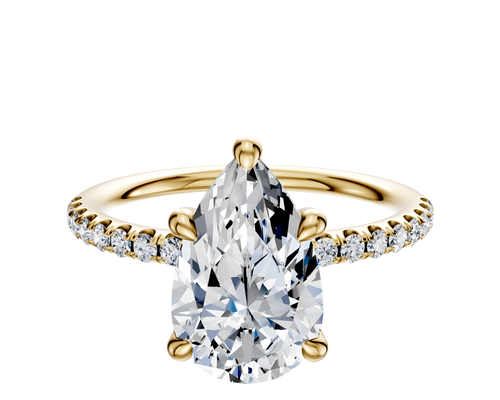 14K Yellow Gold 4 Prong Hidden Halo Classic Dome 1-Row-Pave 2.5mm Engagement Ring