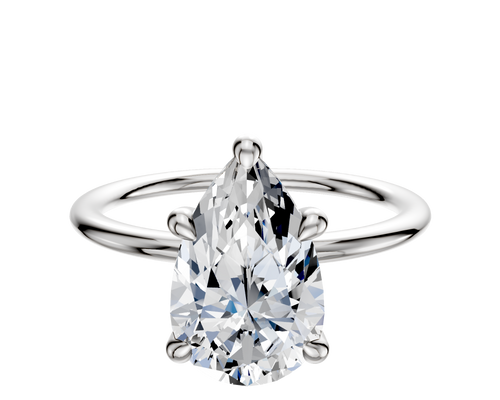 14K White Gold 4 Prong Hidden Halo Classic Dome 1.5mm Engagement Ring