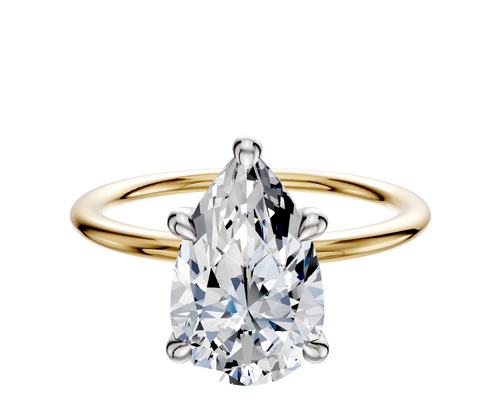 18K Two Tone 4 Prong Hidden Halo Classic Dome 1.5mm Engagement Ring