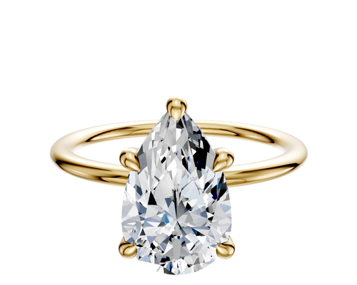 14K Yellow Gold 4 Prong Hidden Halo Classic Dome 1.5mm Engagement Ring