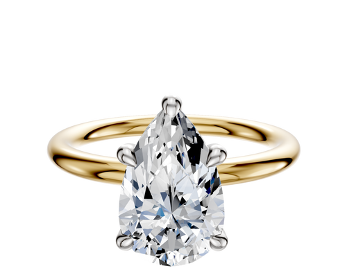 18K Two Tone 4 Prong Hidden Halo Classic Dome 2.0mm Engagement Ring