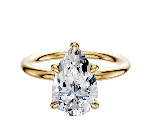 14K Yellow Gold 4 Prong Hidden Halo Classic Dome 2.0mm Engagement Ring
