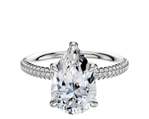 18K White Gold 4 Prong Hidden Halo Classic Dome 3-Row-Pave 2.0mm Engagement Ring