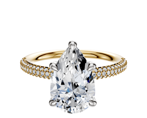 18K Two Tone 4 Prong Hidden Halo Classic Dome 3-Row-Pave 2.0mm Engagement Ring