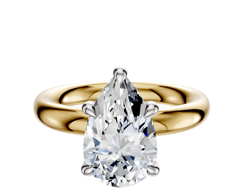 18K Two Tone 4 Prong Hidden Halo Classic Dome 3.0mm Engagement Ring