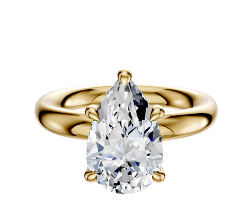 18K Yellow Gold 4 Prong Hidden Halo Classic Dome 3.0mm Engagement Ring
