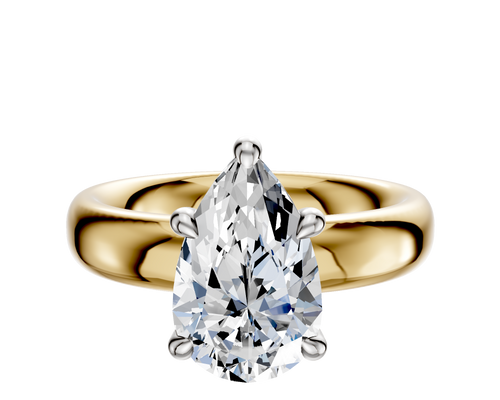 18K Two Tone 4 Prong Hidden Halo Classic Dome 4.0mm Engagement Ring