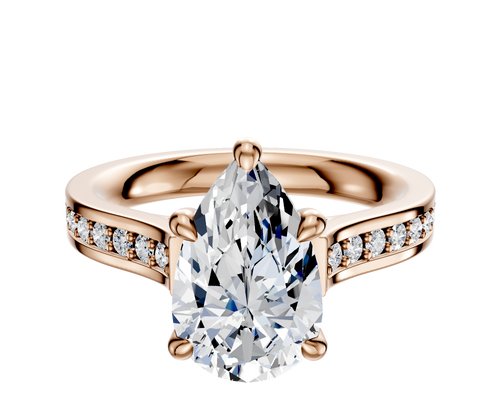 18K Rose Gold 4 Prong Hidden Halo Cathedral Flat 1-Row-Pave 2.5mm Engagement Ring
