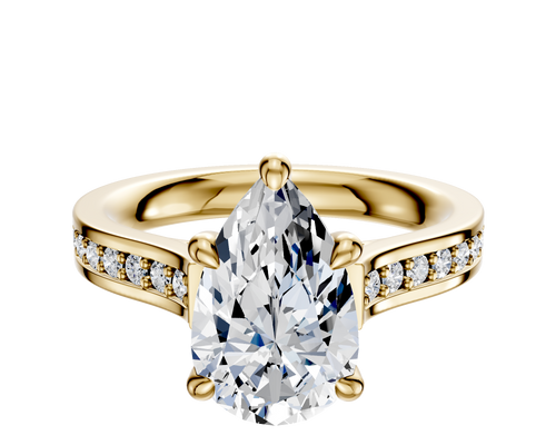 18K Yellow Gold 4 Prong Hidden Halo Cathedral Flat 1-Row-Pave 2.5mm Engagement Ring