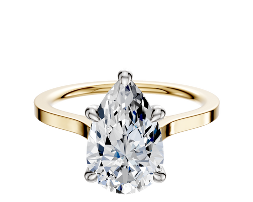18K Two Tone 4 Prong Hidden Halo Cathedral Flat 1.5mm Engagement Ring