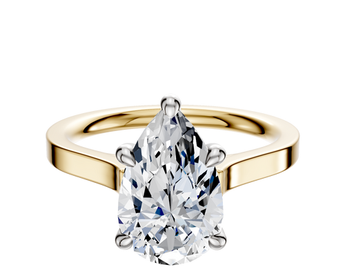 18K Two Tone 4 Prong Hidden Halo Cathedral Flat 2.0mm Engagement Ring