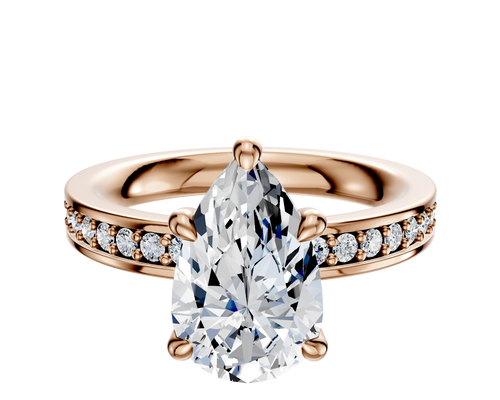 18K Rose Gold 4 Prong Hidden Halo Classic Flat 1-Row-Pave 2.5mm Engagement Ring