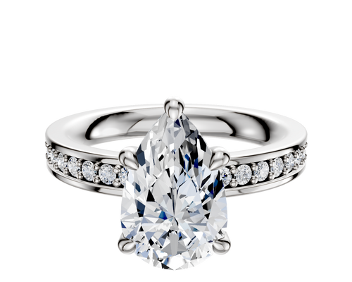 18K White Gold 4 Prong Hidden Halo Classic Flat 1-Row-Pave 2.5mm Engagement Ring