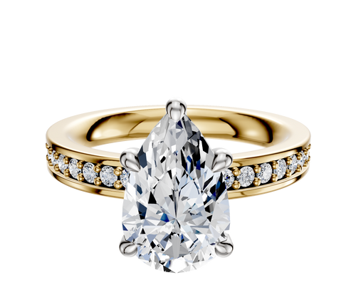 18K Two Tone 4 Prong Hidden Halo Classic Flat 1-Row-Pave 2.5mm Engagement Ring