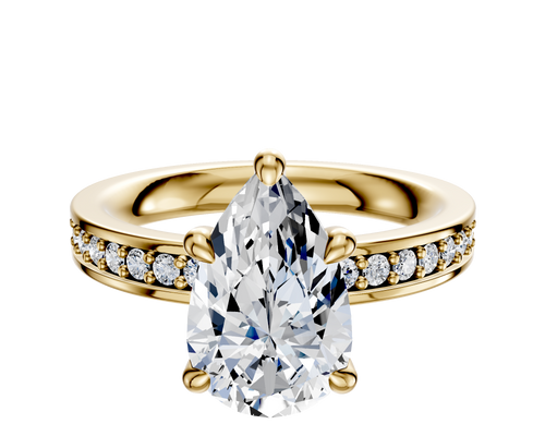 14K Yellow Gold 4 Prong Hidden Halo Classic Flat 1-Row-Pave 2.5mm Engagement Ring