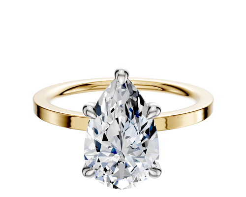 14K Two Tone 4 Prong Hidden Halo Classic Flat 1.5mm Engagement Ring