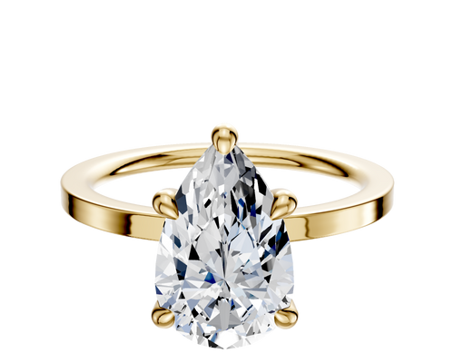 14K Yellow Gold 4 Prong Hidden Halo Classic Flat 1.5mm Engagement Ring