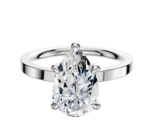 14K White Gold 4 Prong Hidden Halo Classic Flat 2.0mm Engagement Ring