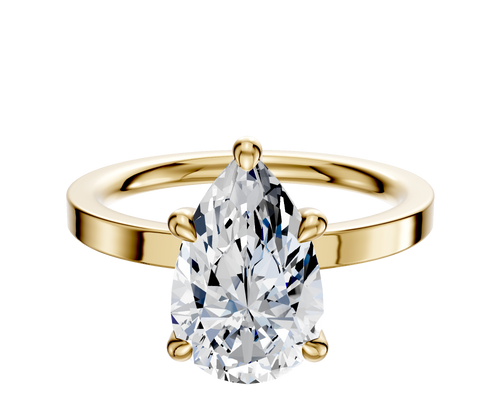 14K Yellow Gold 4 Prong Hidden Halo Classic Flat 2.0mm Engagement Ring