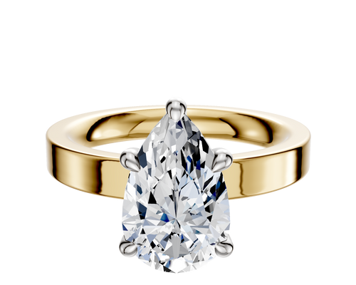 14K Two Tone 4 Prong Hidden Halo Classic Flat 3.0mm Engagement Ring
