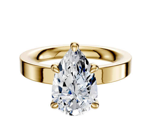 14K Yellow Gold 4 Prong Hidden Halo Classic Flat 3.0mm Engagement Ring