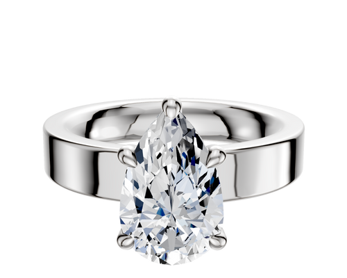 18K White Gold 4 Prong Hidden Halo Classic Flat 4.0mm Engagement Ring