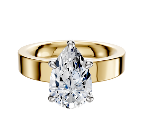 14K Two Tone 4 Prong Hidden Halo Classic Flat 4.0mm Engagement Ring