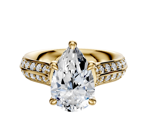 18K Yellow Gold 4 Prong Hidden Halo Cathedral Knife Edge 1-Row-Pave 2.5mm Engagement Ring