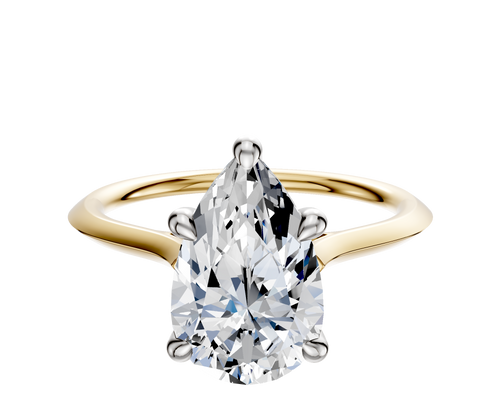 14K Two Tone 4 Prong Hidden Halo Cathedral Knife Edge 1.5mm Engagement Ring