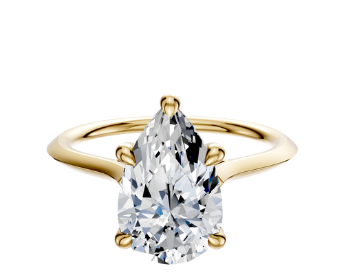 18K Yellow Gold 4 Prong Hidden Halo Cathedral Knife Edge 1.5mm Engagement Ring