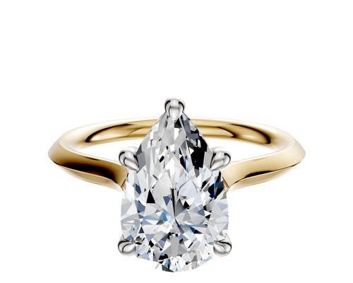 18K Two Tone 4 Prong Hidden Halo Cathedral Knife Edge 2.0mm Engagement Ring