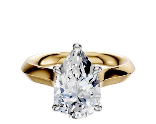 18K Two Tone 4 Prong Hidden Halo Cathedral Knife Edge 3.0mm Engagement Ring