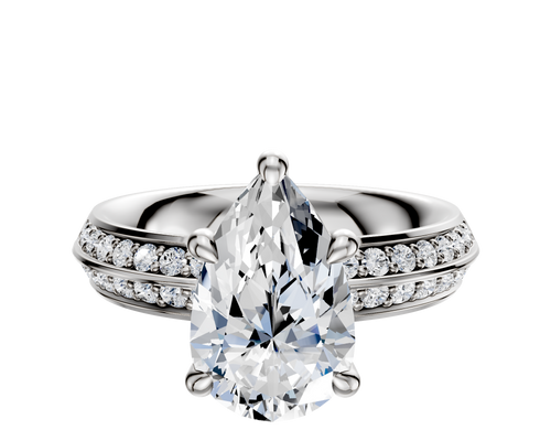 14K White Gold 4 Prong Hidden Halo Classic Knife Edge 1-Row-Pave 2.5mm Engagement Ring