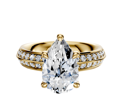 18K Yellow Gold 4 Prong Hidden Halo Classic Knife Edge 1-Row-Pave 2.5mm Engagement Ring