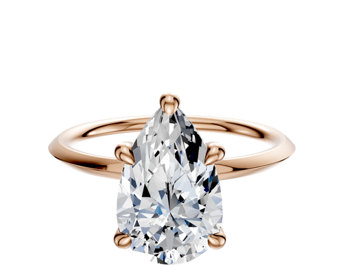18K Rose Gold 4 Prong Hidden Halo Classic Knife Edge 1.5mm Engagement Ring