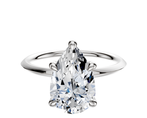 18K White Gold 4 Prong Hidden Halo Classic Knife Edge 1.5mm Engagement Ring