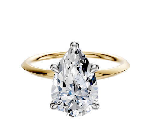 18K Two Tone 4 Prong Hidden Halo Classic Knife Edge 1.5mm Engagement Ring