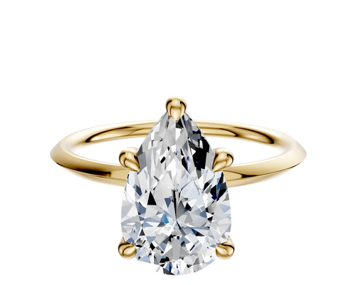 14K Yellow Gold 4 Prong Hidden Halo Classic Knife Edge 1.5mm Engagement Ring