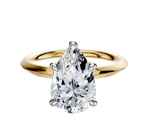 14K Two Tone 4 Prong Hidden Halo Classic Knife Edge 2.0mm Engagement Ring