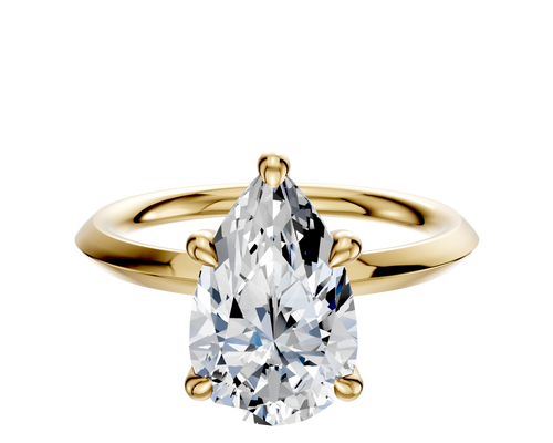 14K Yellow Gold 4 Prong Hidden Halo Classic Knife Edge 2.0mm Engagement Ring