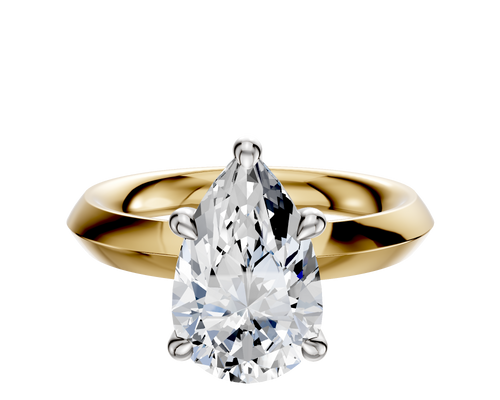 18K Two Tone 4 Prong Hidden Halo Classic Knife Edge 3.0mm Engagement Ring