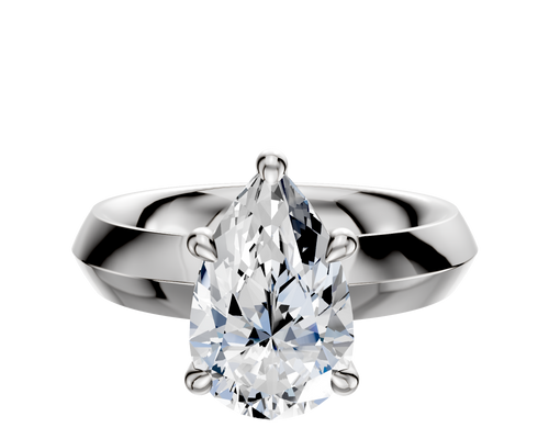14K White Gold 4 Prong Hidden Halo Classic Knife Edge 4.0mm Engagement Ring